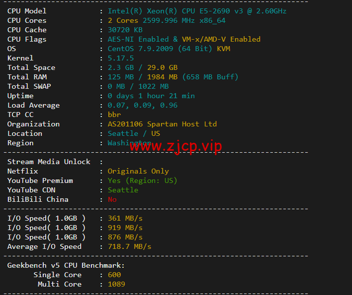 斯巴达(SpartanHost):西雅图机房高防vps,E5 KVM VPS(去程直连,AS4837回程),简单测评